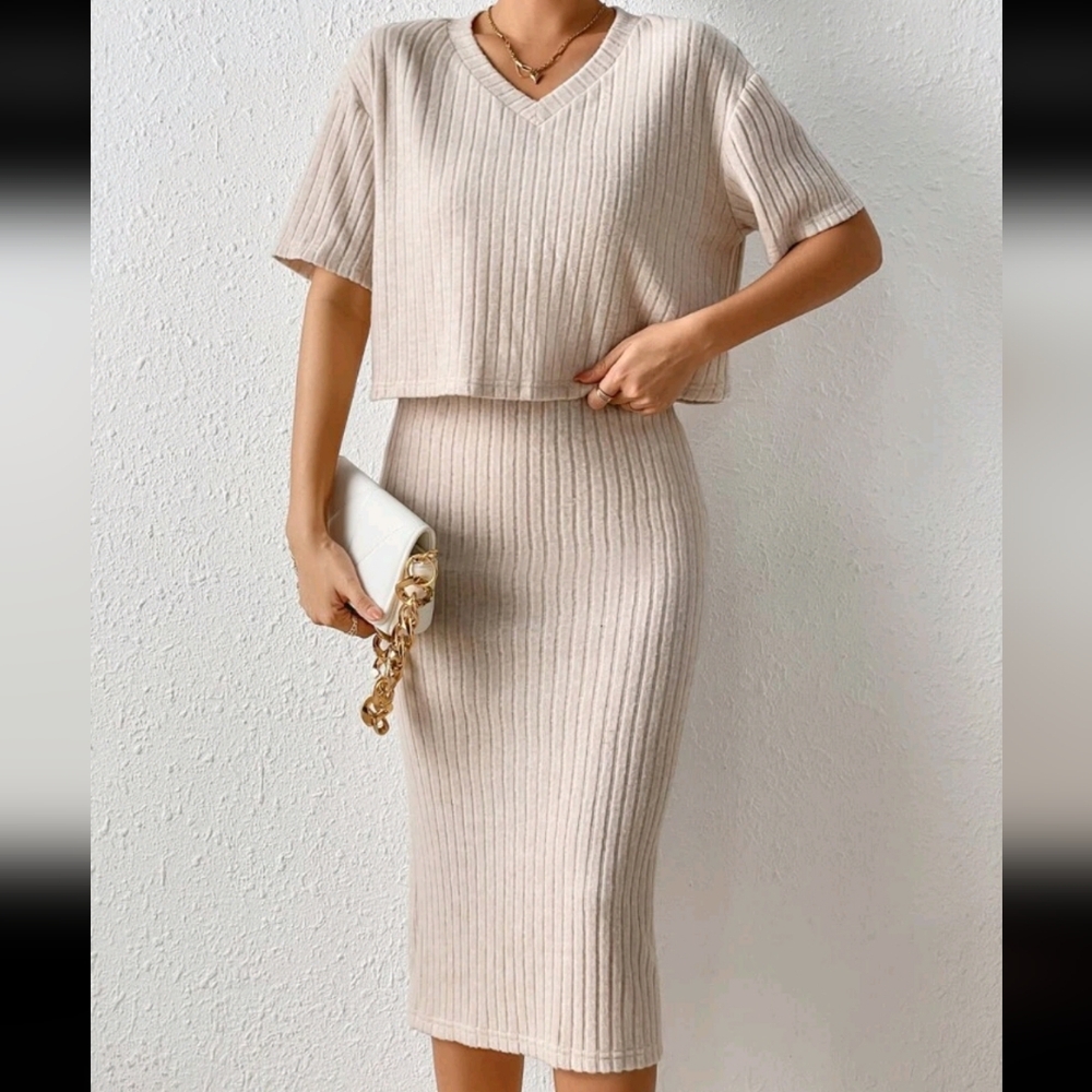 🛍️ SHEIN Ribbed Knit Skirt Set in Beige